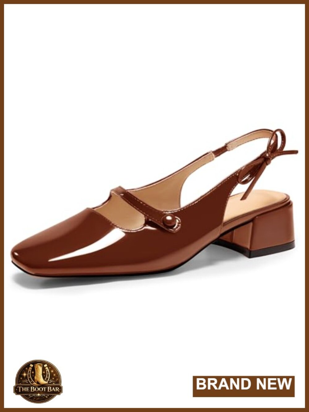 Faux Leather Mary Jane Slingback Chunky Low Heel Square Toe Pumps